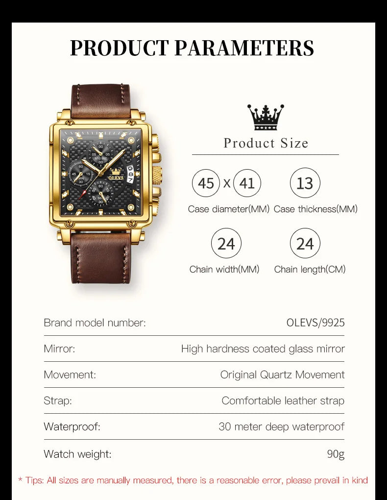 olevs 9925 casual square watch